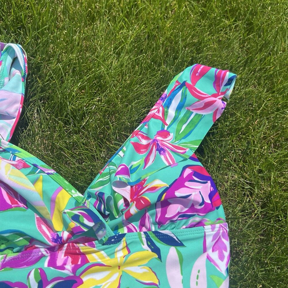 Stella Parker Floral Ruffle One Piece Swimsuit Tropical KL3TM16 NWT‎ $108 Small - Picture 3 of 8